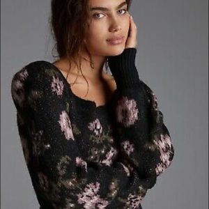 Anthropologie Square Neck Floral Sweater NWT